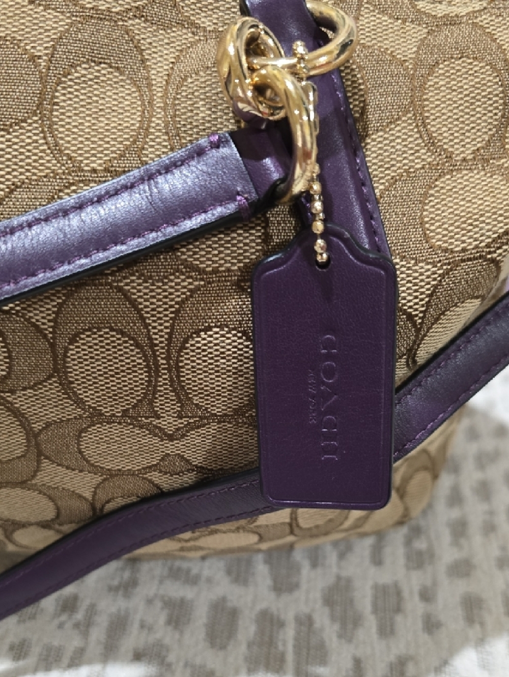 Coach Kelsey Brown Signature Satchel with Purple Leather Accents - Picture 8 of 15